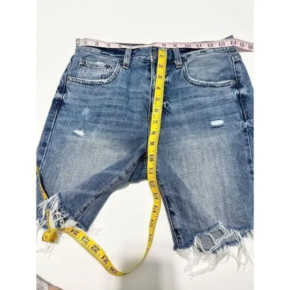 Pistola Women's Blue Medium Denim Wash‎ Frayed Distressed Raw Hem Long Short 25 - Picture 9 of 14